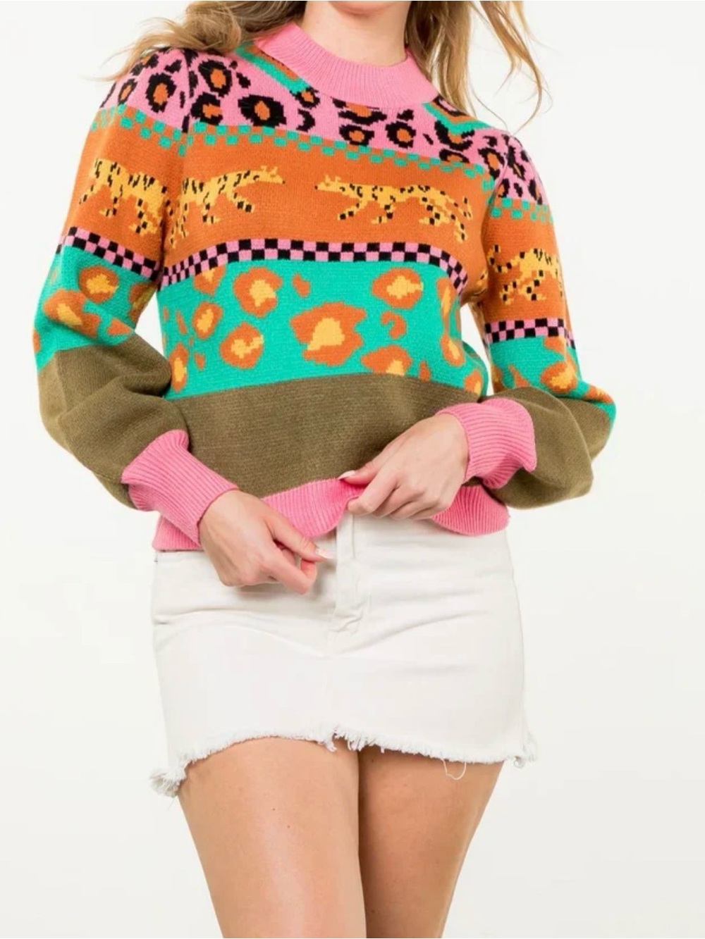 THLM Sweater featuring Vibrant Multi Colors and Cheetah Motif